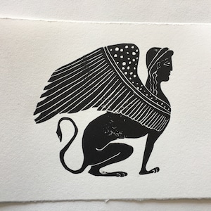 Incisione in bianco e nero su carta, Sfinge