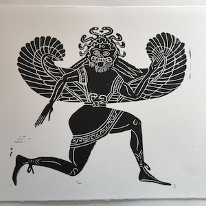 Incisione su carta in bianco e nero, Medusa