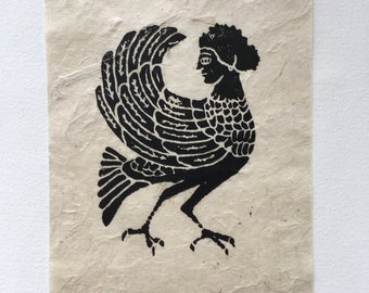 Black and white engraving on paper, Mermaid from the Odyssey
