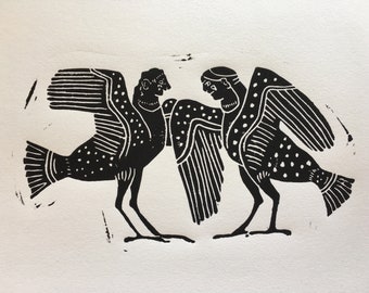 Black and white engraving on paper, Harpies