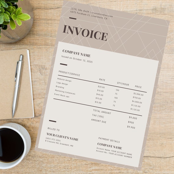Customizable Invoice Template. Professional Invoice Template Etsy