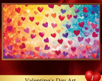 Valentine's Day Frame Tv Art | Valentine Hearts | Abstract Valentines Heart Download for Tv | Cute Multi Color Hearts - illustrated Hearts