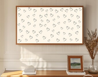 San Valentino / Samsung Frame TV art / Cuori monocromatici di San Valentino Doodle / Amore / Neutro / Astratto / Minimale / Fattoria