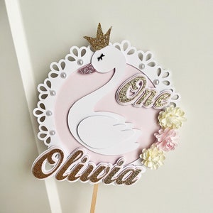 Swan Birthday Decoration Cake Topper with Name - Perfect for Your Special Occasion! Handmade with High-Quality Materials. Order Now