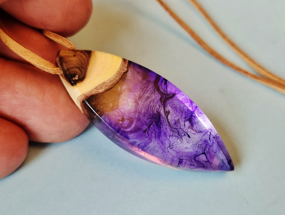 Mens Purple Jewelry,wood Resin Pendants,purple Wood Resin Necklace