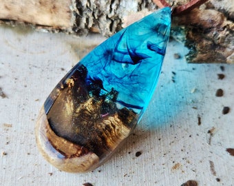 Wood resin pendant,mens unique wood resin jewelry, unique womans resin jewelry necklaces,rare handmade burl wood pendants,galaxy jewelry,