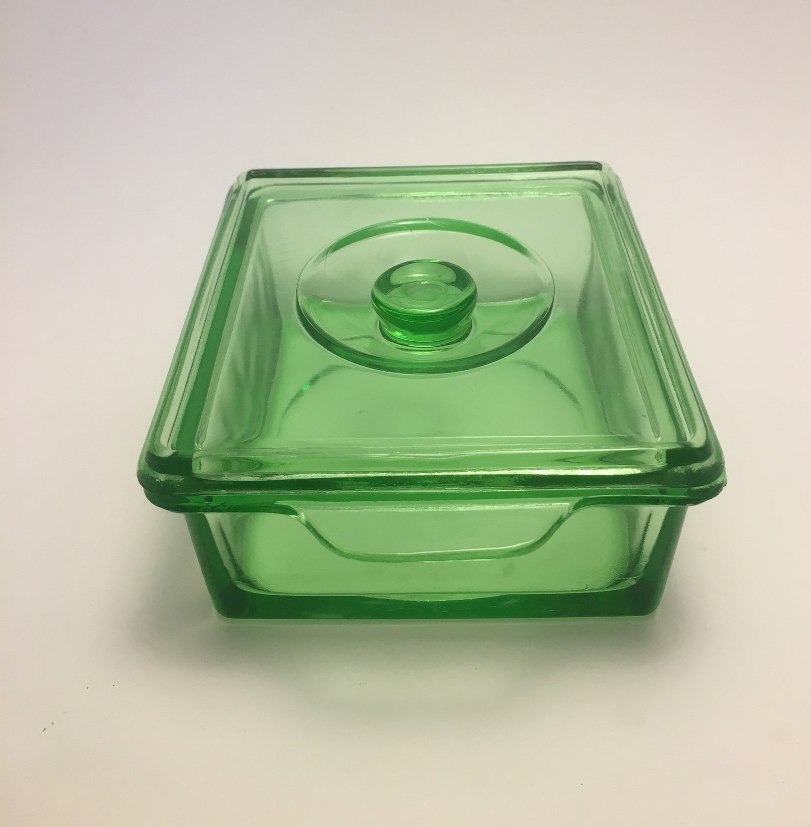 Hazel Atlas Square Green Depression Glass Refrigerator Dish Etsy