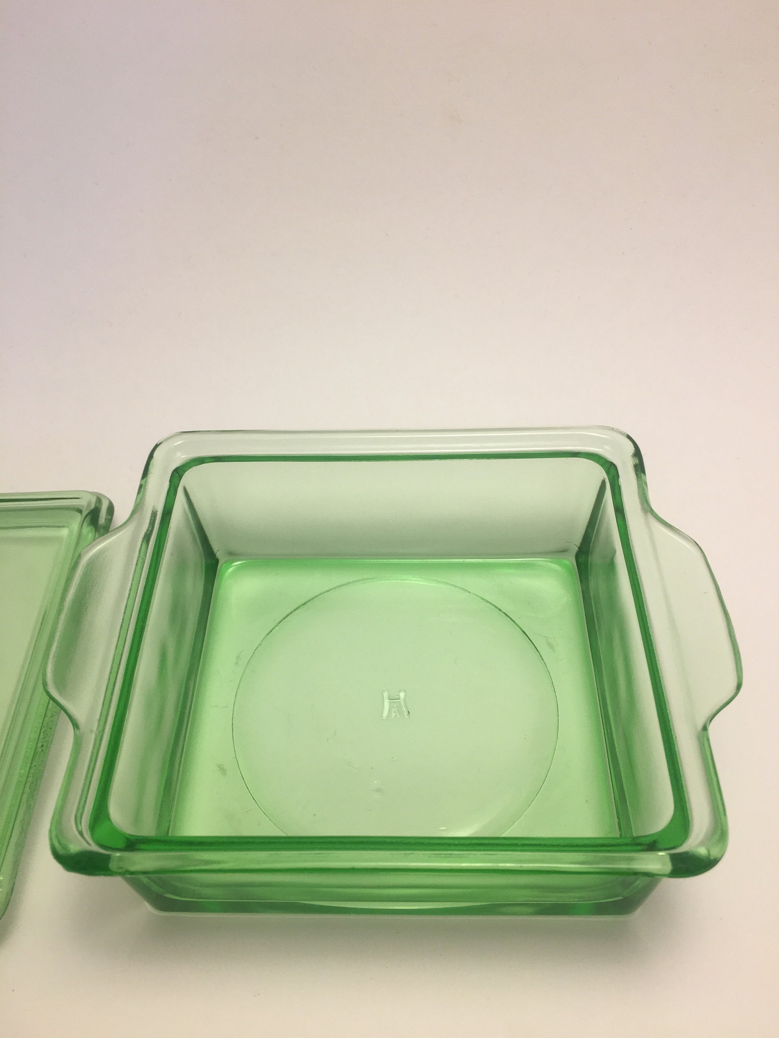 Hazel Atlas Square Green Depression Glass Refrigerator Dish Etsy