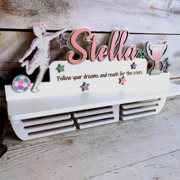 Personalized Girls Soccer Medal Holder: Custom Trophy Shelf, Wall Decor
