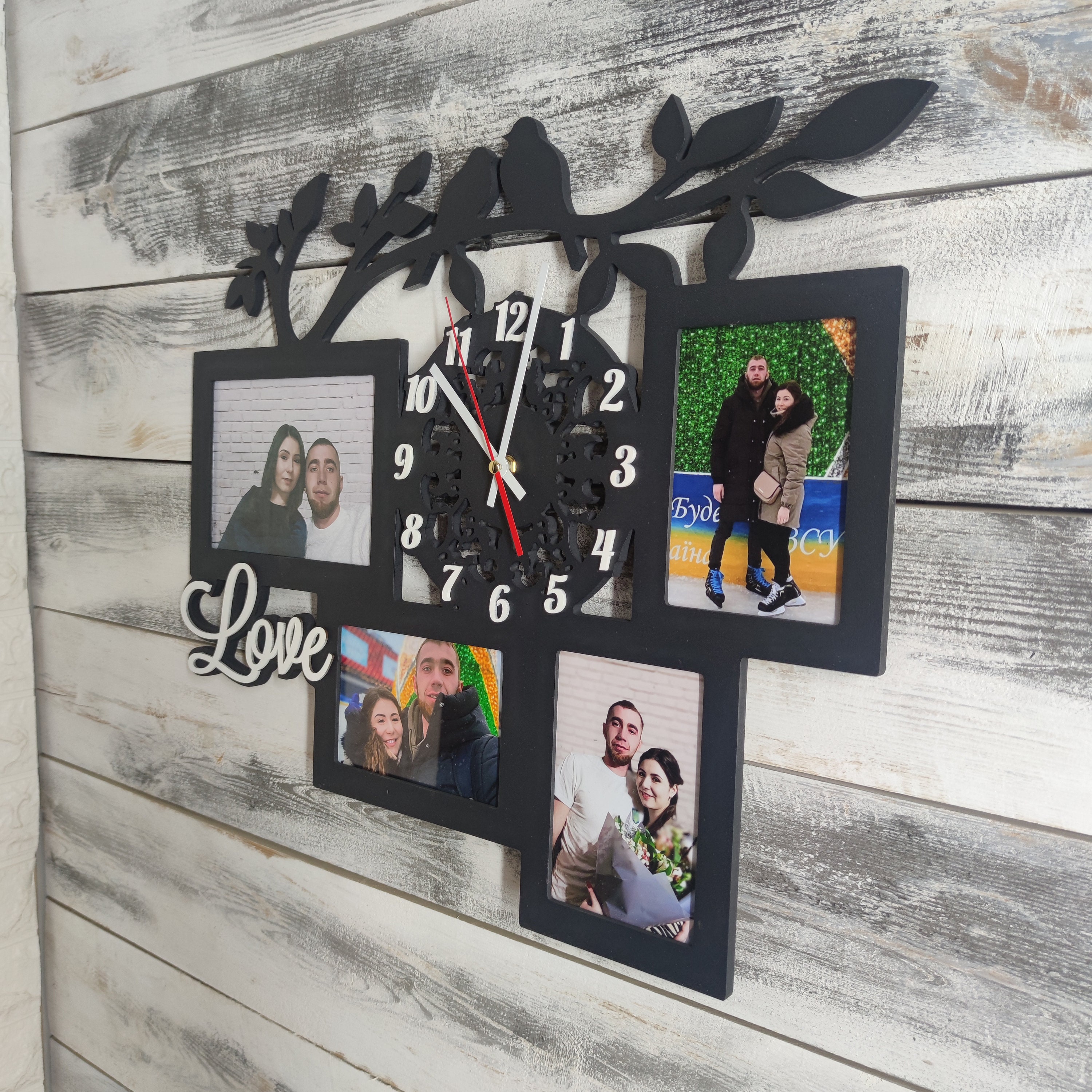 Wooden Family Photo Frame Clock: Bird & Tree 'love' Design - Etsy