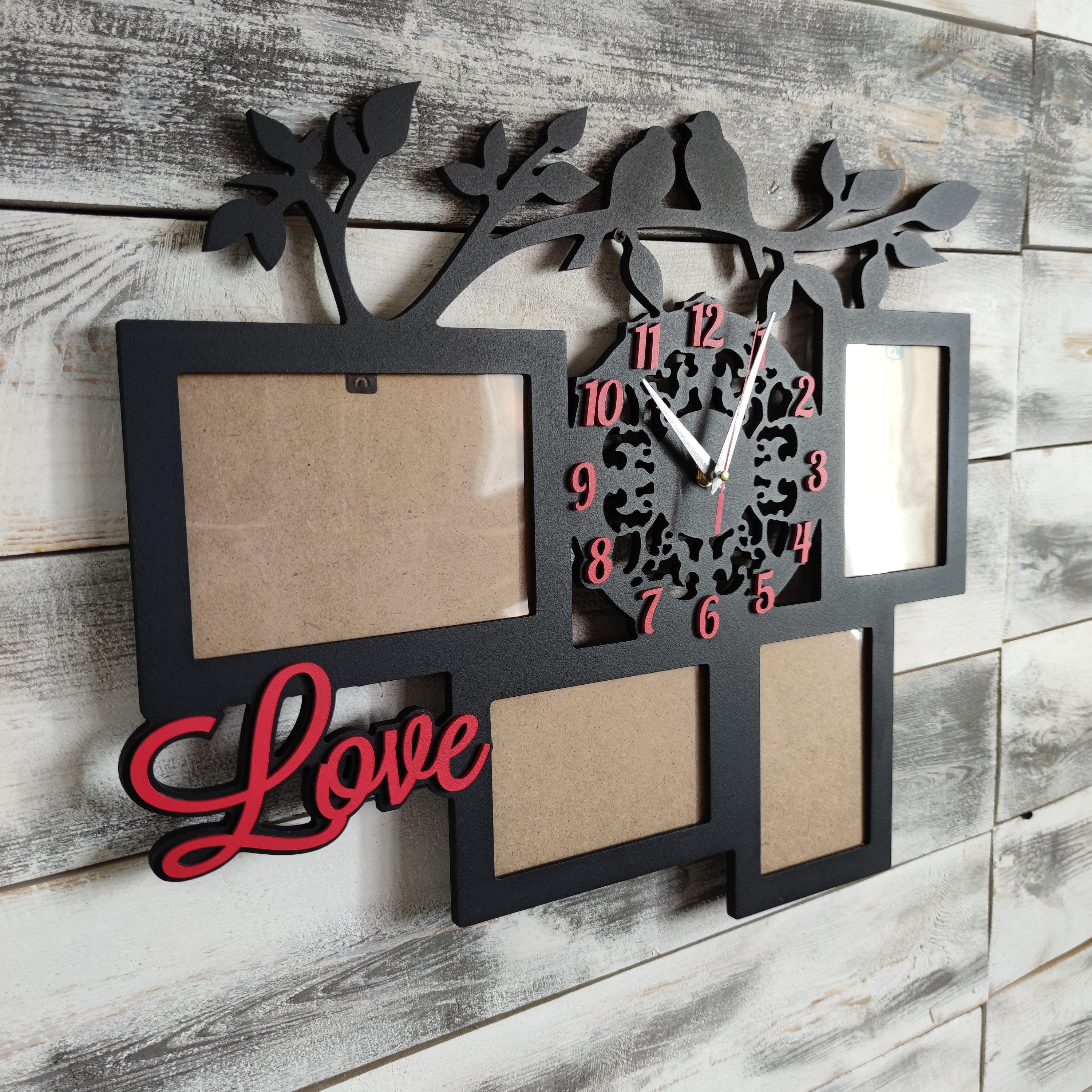Wooden Family Photo Frame Clock: Bird & Tree 'love' Design - Etsy