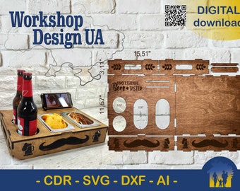 Soporte para cerveza y aperitivos DXF SVG: Bandeja de madera Archivo digital