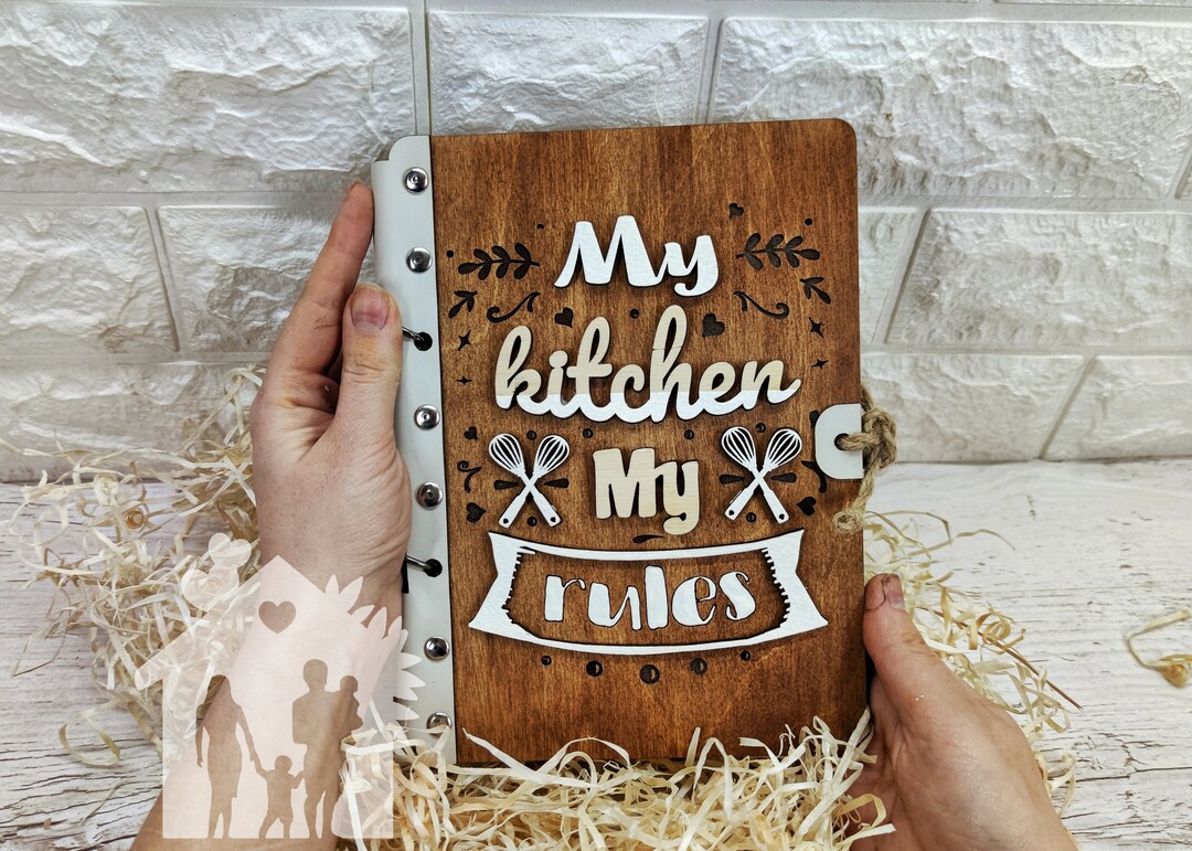 Leather Recipe Binder, Family Recipe Book, Wooden Cookbook, Recipe Book