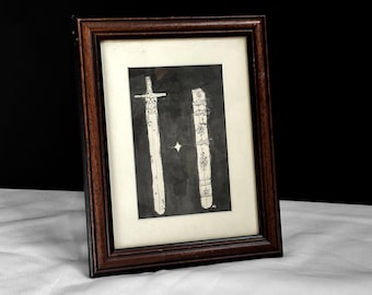 Espada de Skanderbeg / Dibujo original a pluma enmarcado, obra tradicional