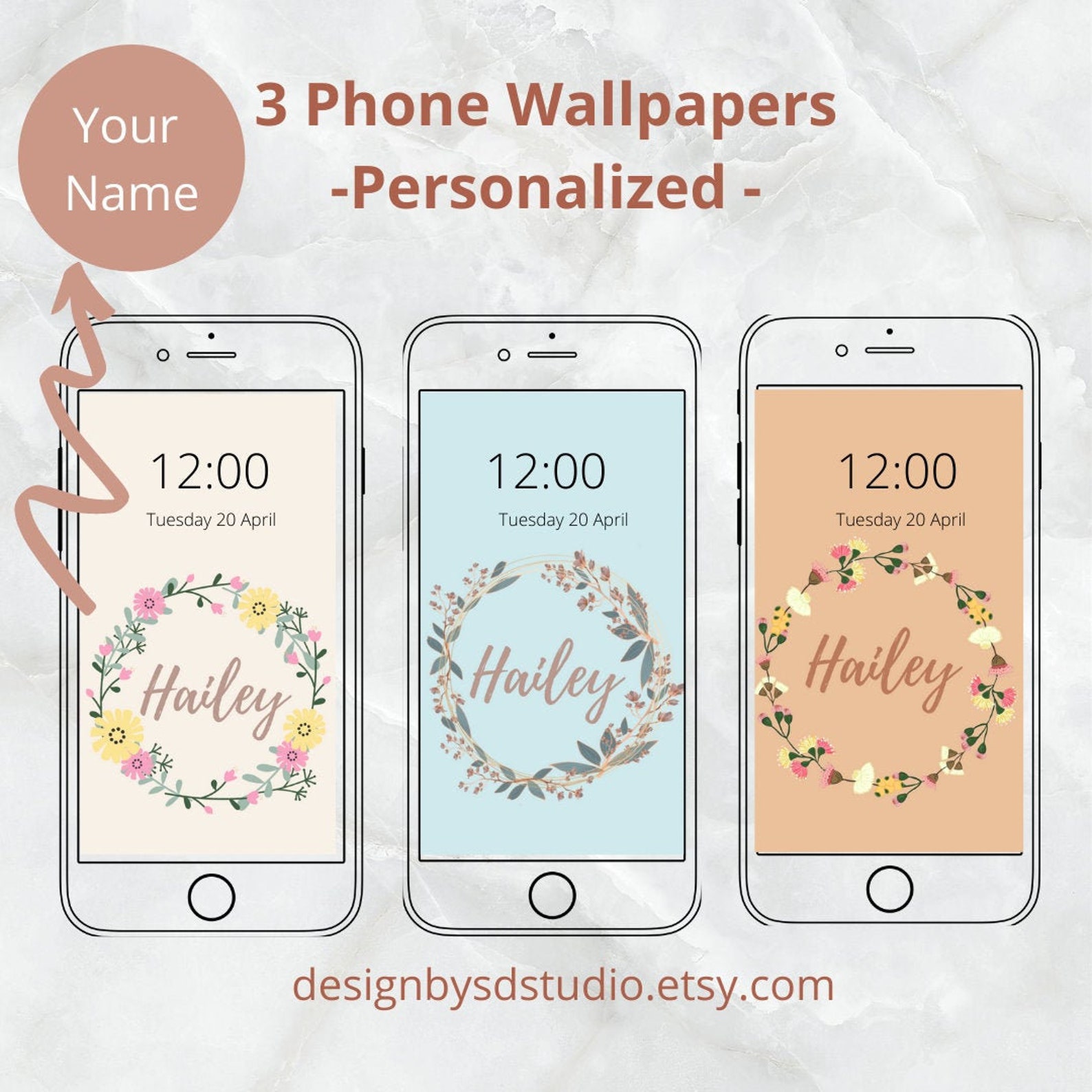 Personalised Name Phone Wallpaper iPhone Android Wallpaper Etsy