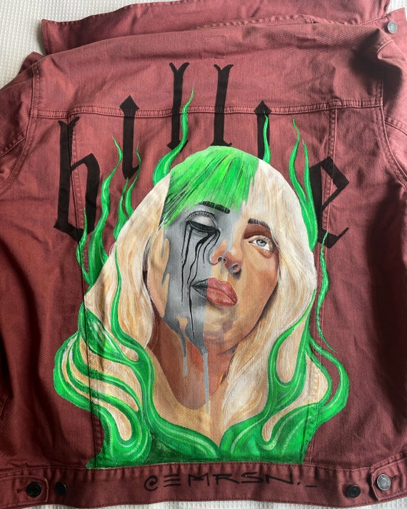 Billie Eilish Hand Painted Magenta Denim Jean Jacket - Etsy Denmark