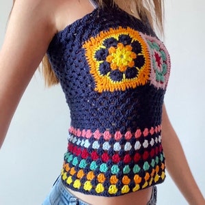 Blue Floral Crochet Top Made With Granny Squares Vintage - Etsy