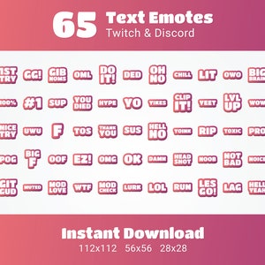 65x Peachy Pink Twitch Text Emotes and Discord Text Emotes Bundle