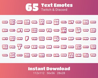 65x Peachy Pink Twitch Text Emotes y Discord Text Emotes Bundle
