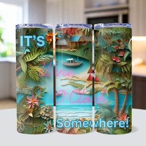 It&#39;s Wine O&#39;clock Somewhere Sublimation Tumbler Designs, Glitter Ocean 20oz Skinny Tumbler Wrap Template - PNG Digital Download