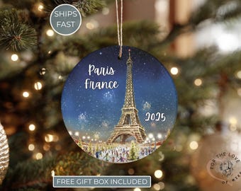 Paris Christmas Ornament, Eiffel Tower Paris France, Vacation Gift Keepsake 2025, Parisian Holiday Paris Souvenir French Christmas ornament