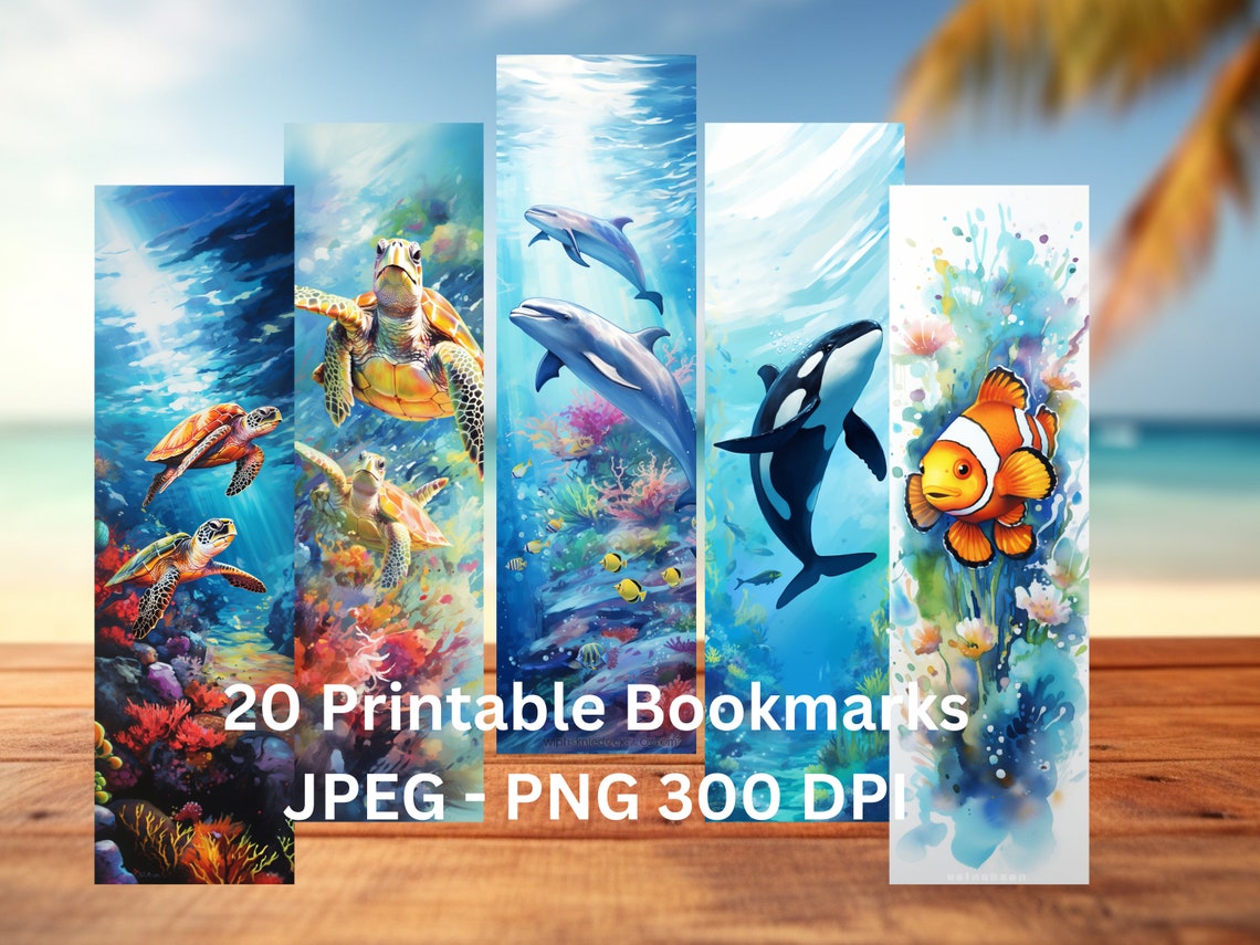 Sea Turtles, Dolphins, Whales, Printable Bookmarks Bundle, Set of 20 ...