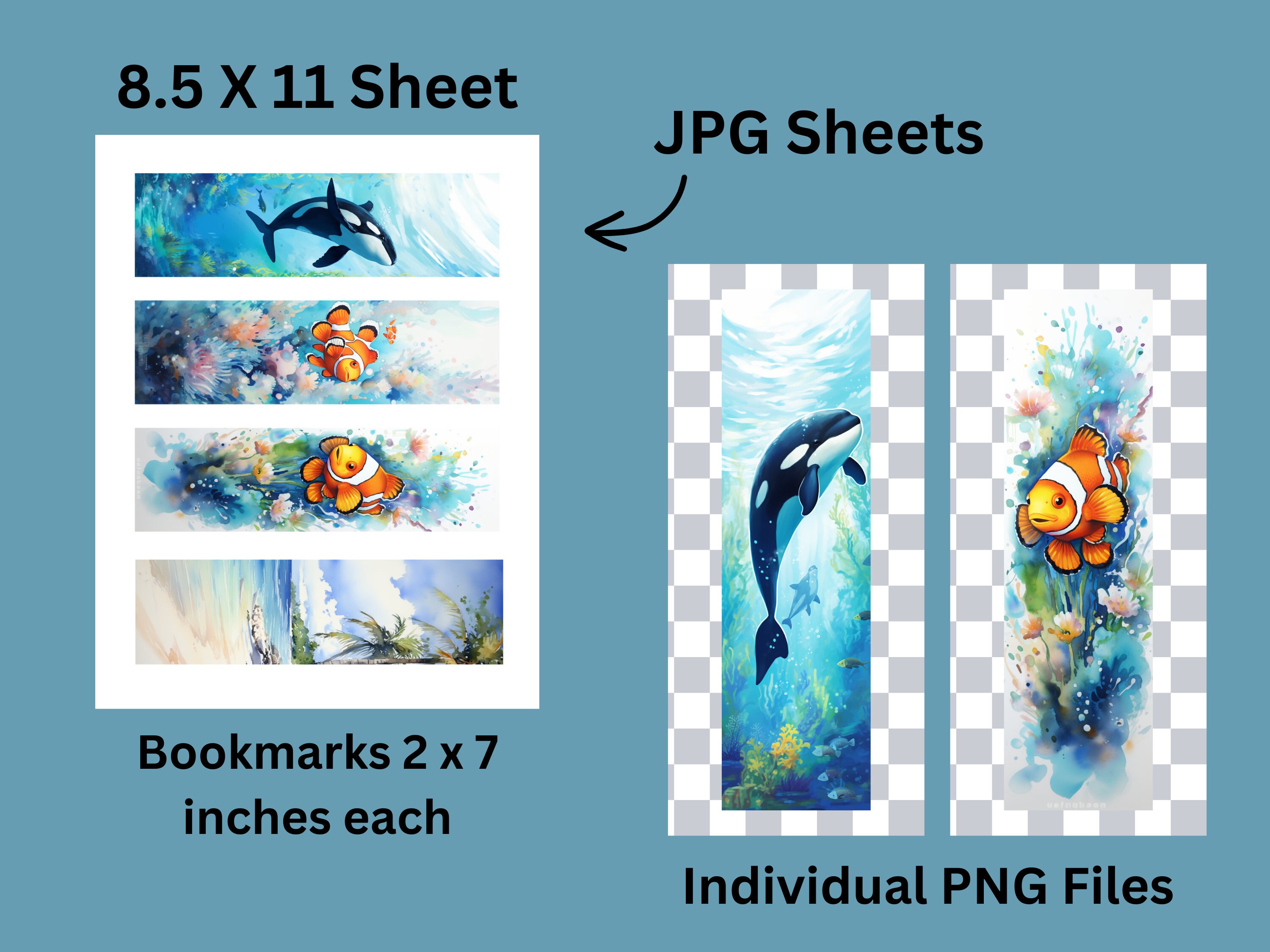 Sea Turtles, Dolphins, Whales, Printable Bookmarks Bundle, Set of 20 ...