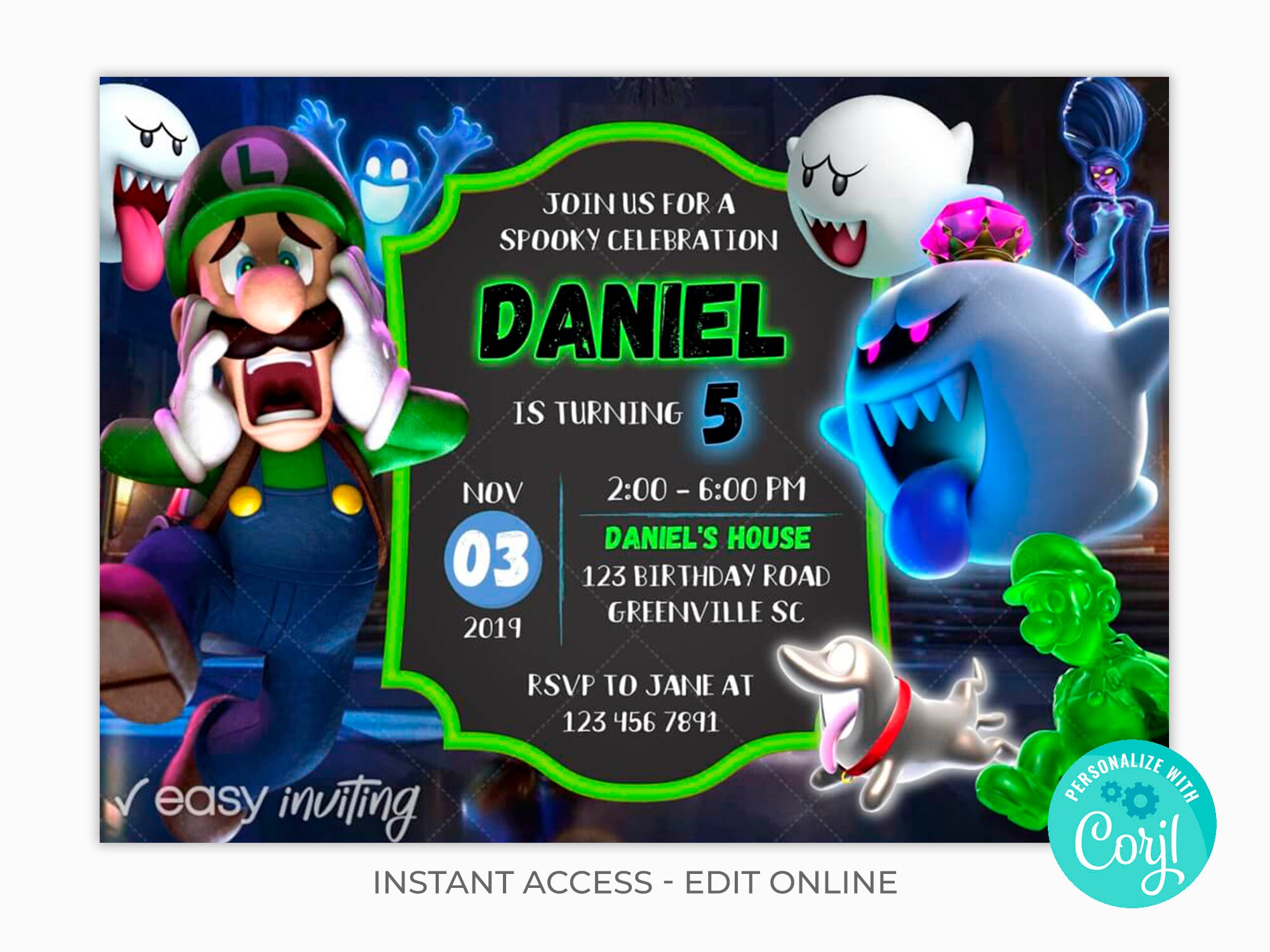 Luigi's Mansion 3 Birthday Invitation Luigi Mansion Etsy