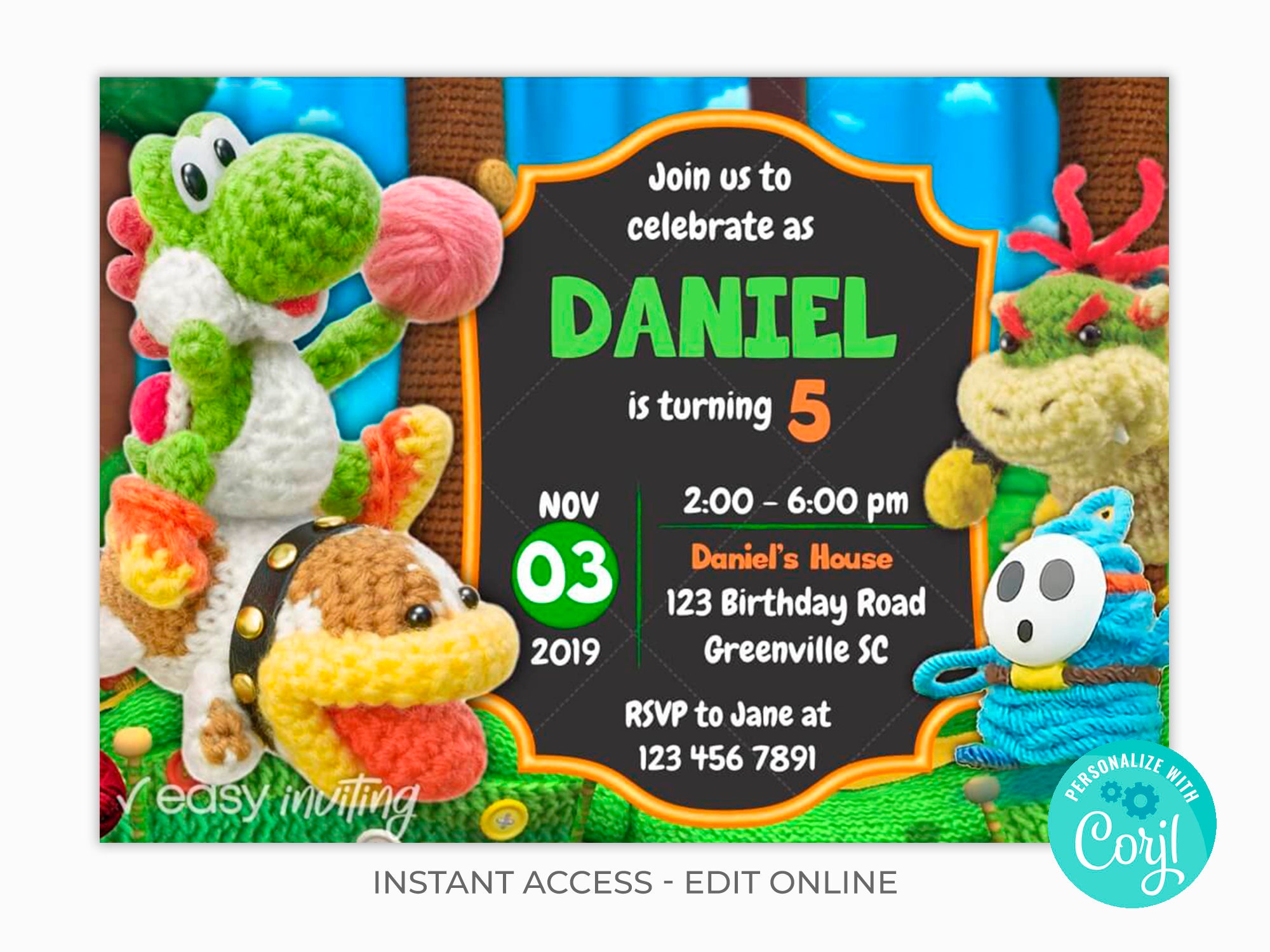 Yoshi Wooly World Birthday Invitation Yoshi Birthday Invite | Etsy