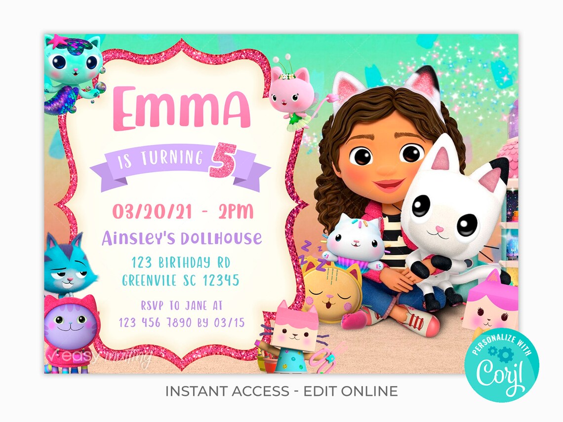 Gabby's Dollhouse Birthday Invitation Gabbys Dollhouse | Etsy