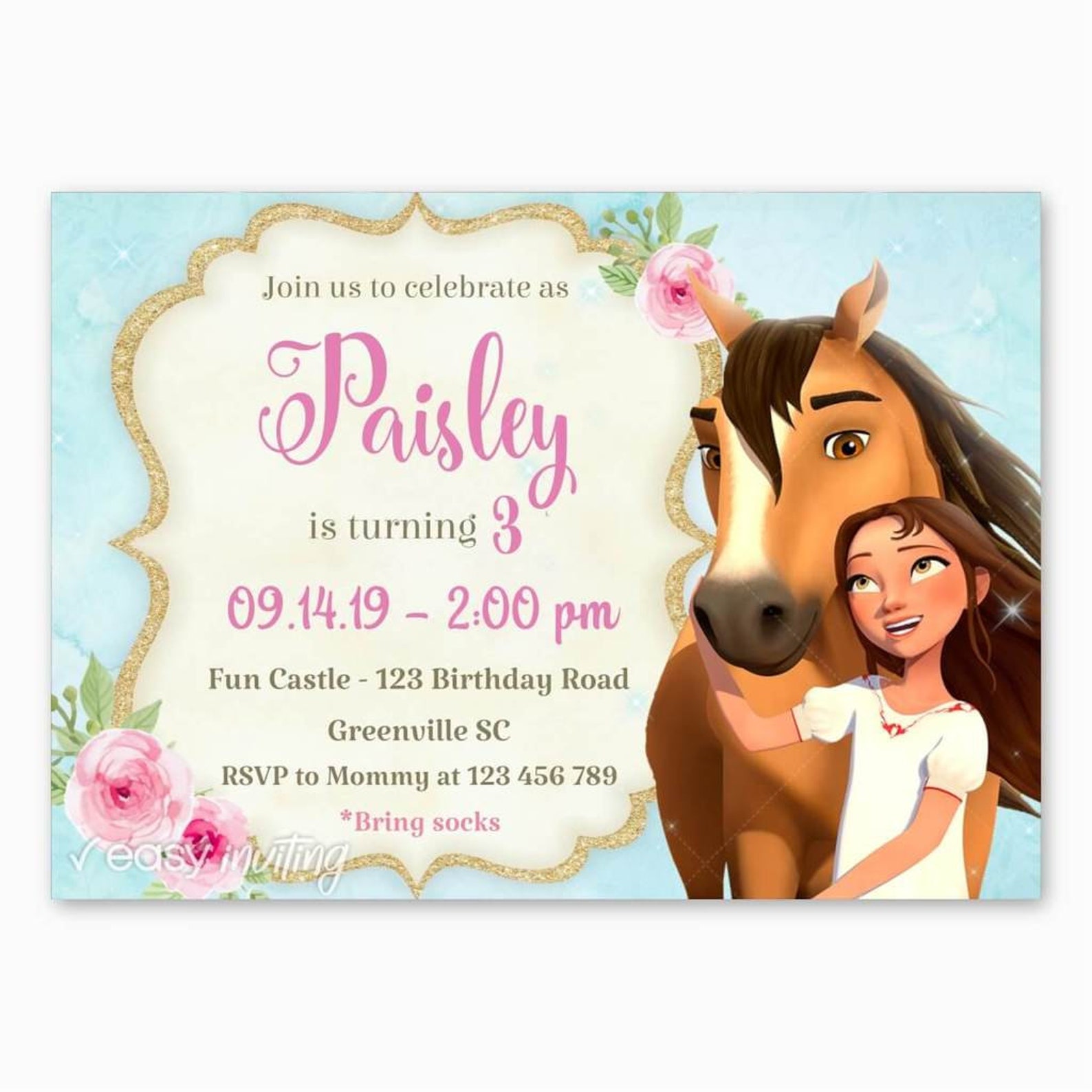 Spirit Riding Free Birthday Invitation Flower Themed Spirit Etsy UK