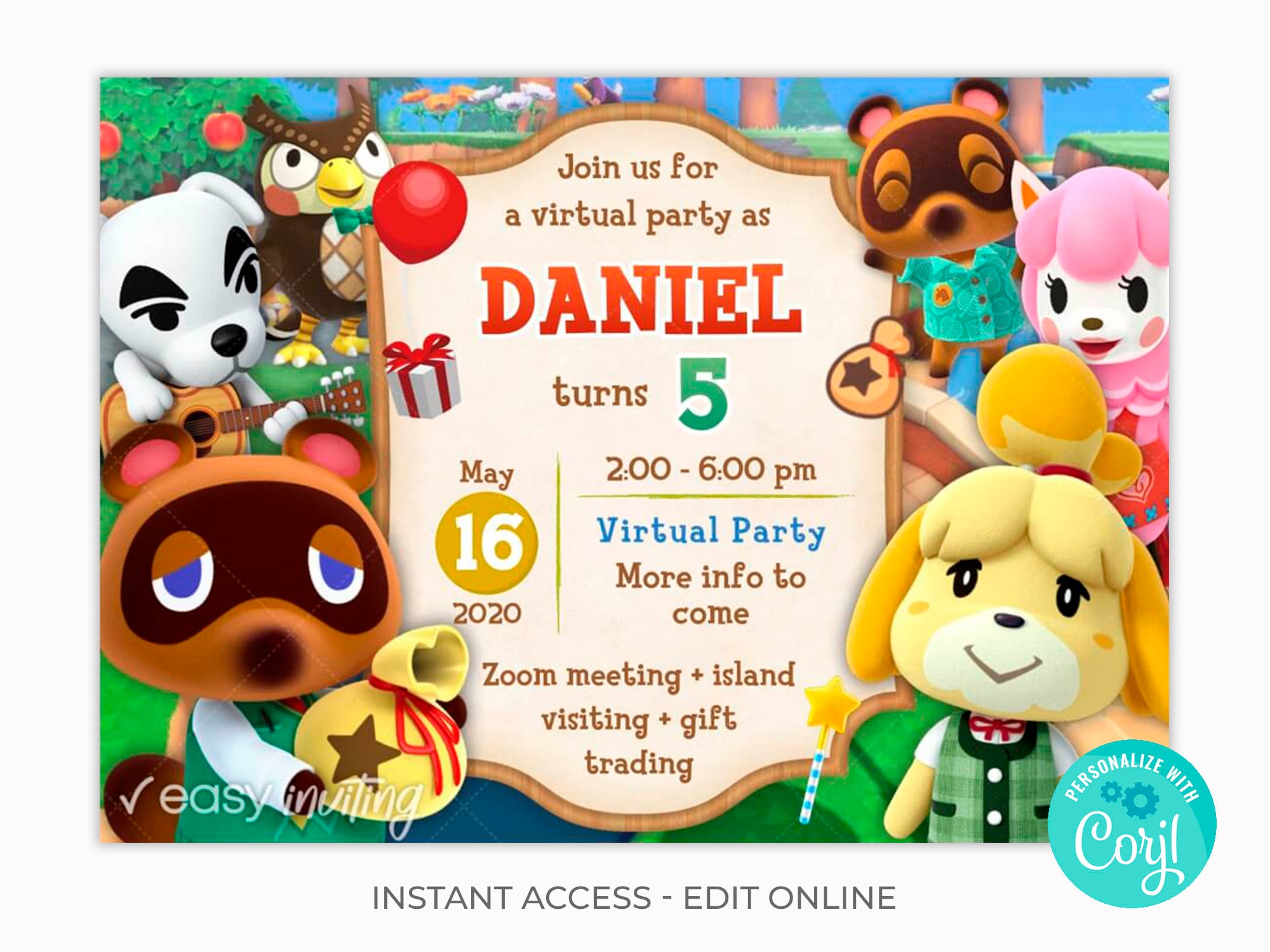 Animal Crossing Birthday Invitation Animal Crossing New Etsy