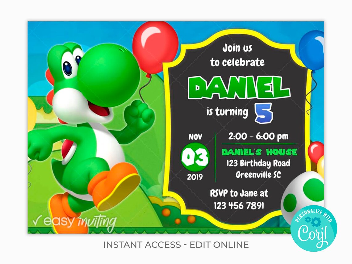 Yoshi Birthday Invitation Yoshi Birthday Invite Yoshi | Etsy