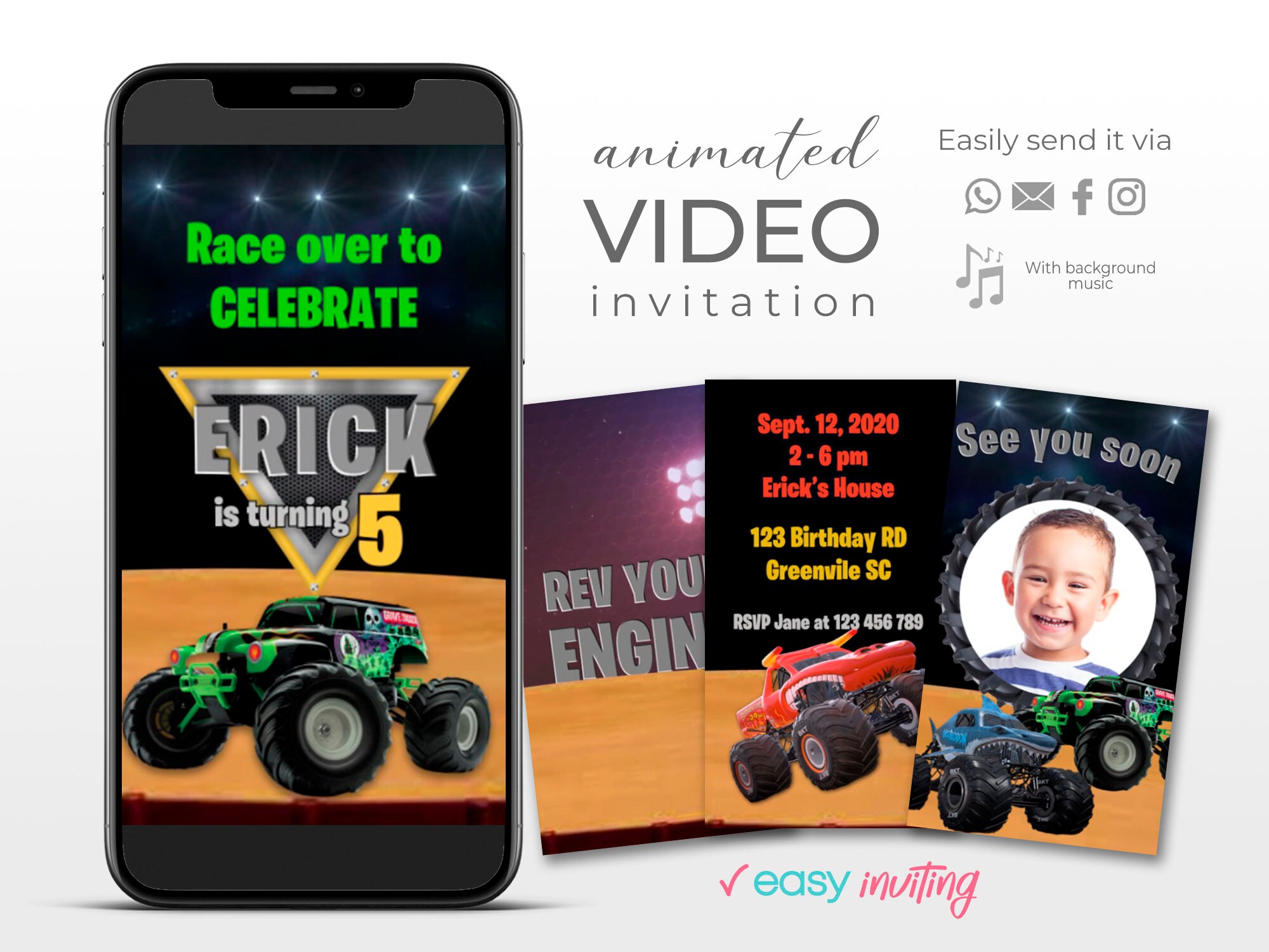 Monster Jam Video Invitation Monster Truck Birthday Etsy