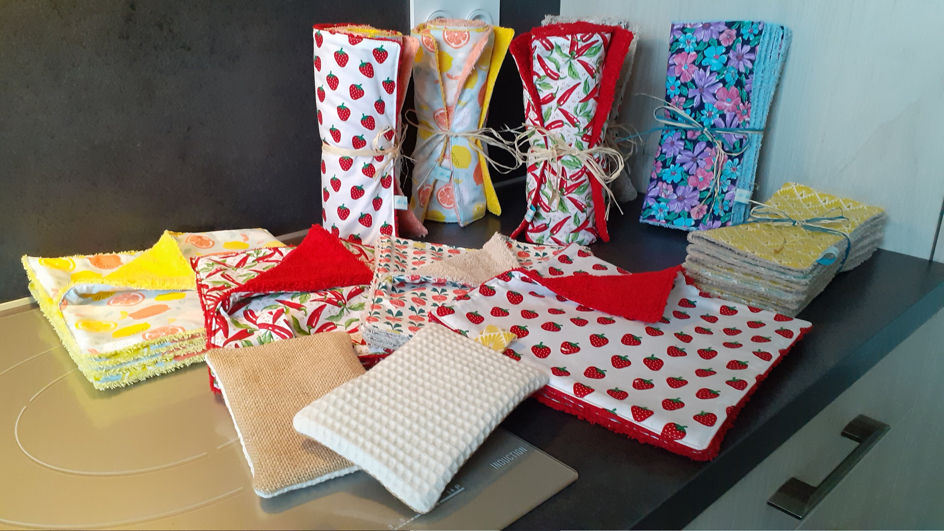 Essuie-Tout Lavables 100% Coton Oeko-Tex 100 et Éponge de Coton, Bi-Face Nid d'abeille Jute Écologiq