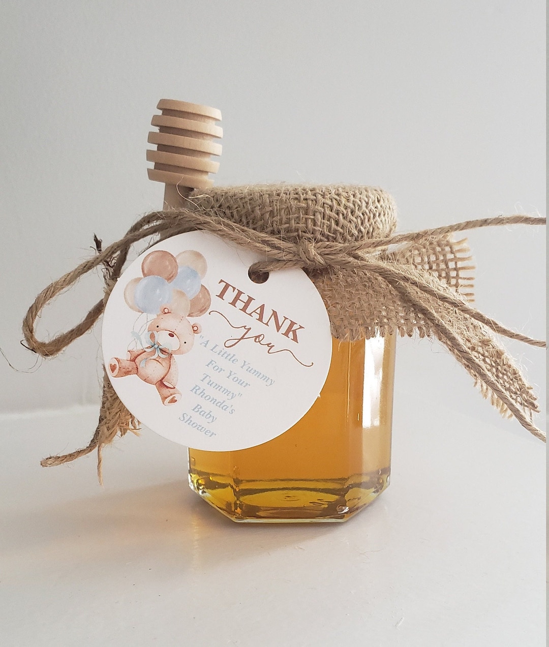 304oz Honey Jar Favors With Burlap and Wooden Dipper Teddy Bear Theme