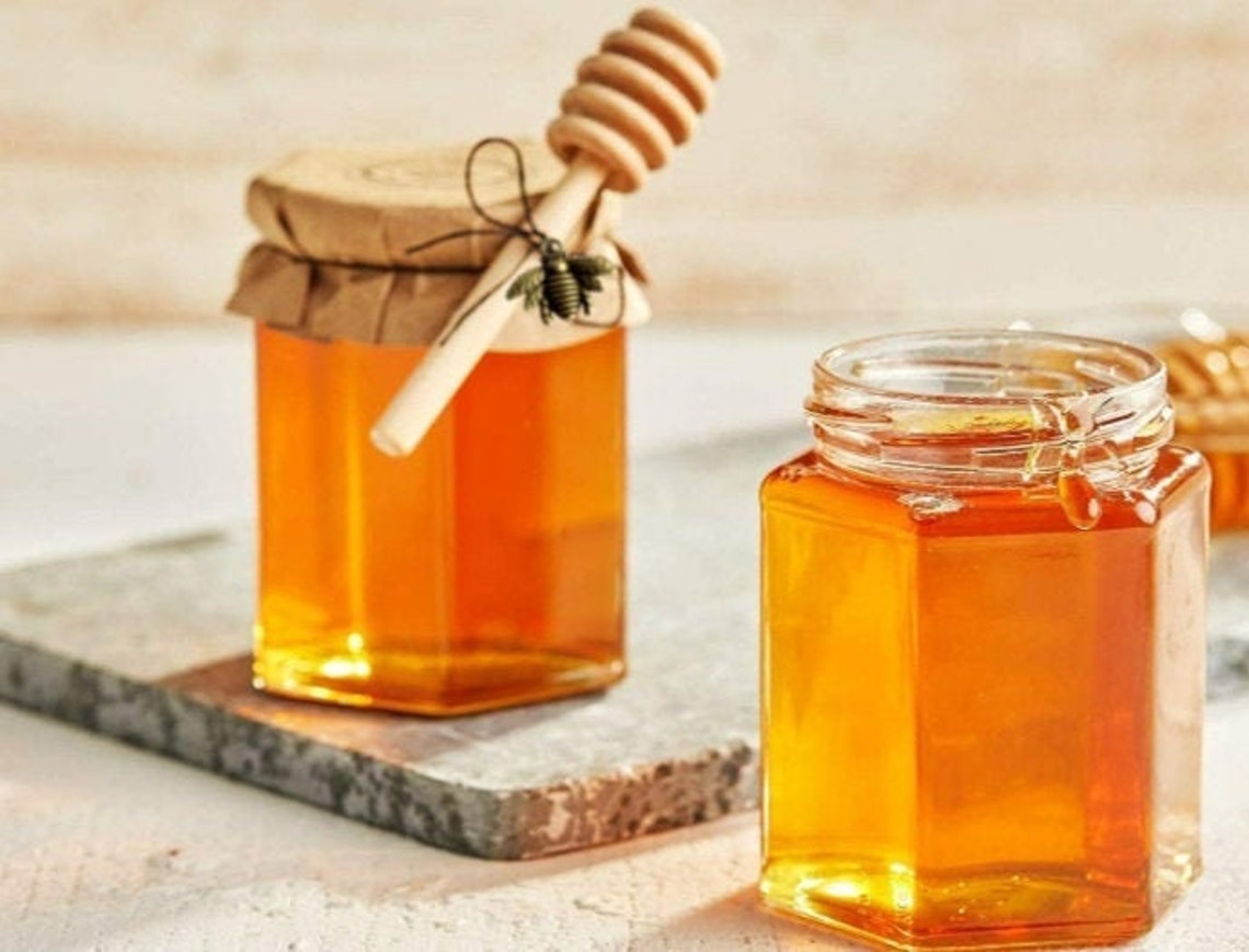 4 oz Honey Jar Favors with Bee Pendant and Wooden Dipper Etsy