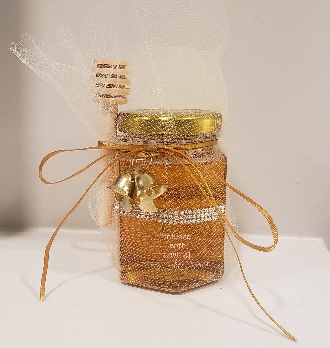 4 oz Honey Jar Favors with Rhinestone Wedding Bells and Etsy
