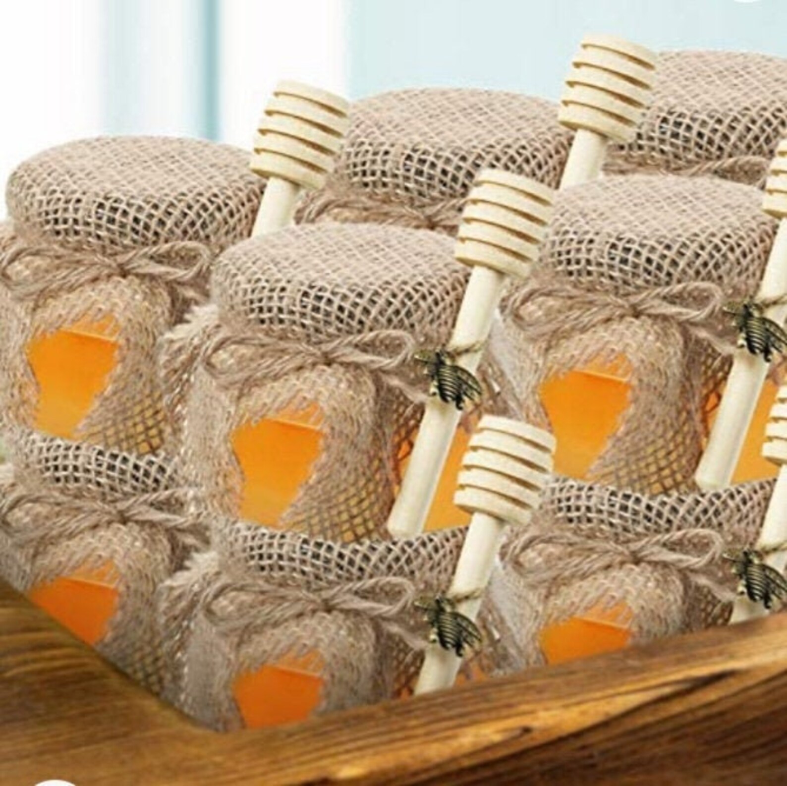 4 oz Honey Jar Favors with Bee Pendant and Wooden Dipper Etsy