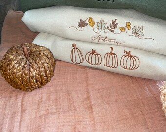 Autumn Embroidered Crewneck, Autumn leaves crewneck, autumn pullover, autumn simple crewneck, minimalist fall sweatshirt, thanksgiving
