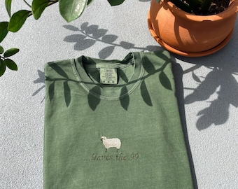 embroidered t-shirt, embroidered custom colors tshirt, comfort colors, embroidered christainshirt, comfort colors tee, sheep leaves the 99