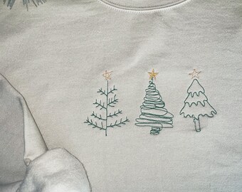 Christmas Tree Embroidered Sweatshirt, Christmas Sweatshirt, Embroidered Christmas Sweatshirt, Christmas Embroidery sweatshirt, holiday