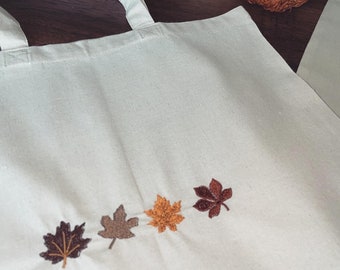 fall totes, fall tote, fall embroidered tote, fall embroidery tote, fall leaves embroidered tote, fall pumpkins embroidered tote
