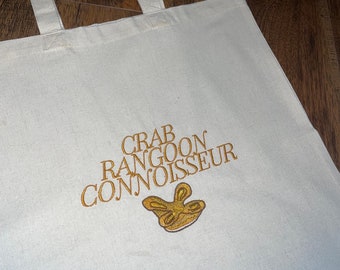 Crab Rangoon Tote Bag, Crab Rangoon, Crab Rangoon canvas bag, Crab Rangoon gift, Crab Rangoon Embroidered Tote