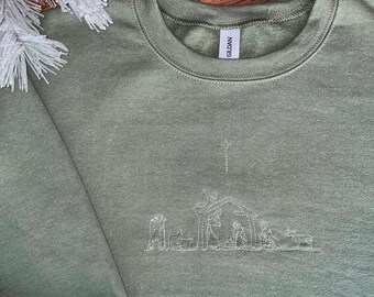 Christmas Nativity scene embroidered sweatshirt, Christmas minimalistic embroidered sweatshirt, Nativity Scene sweatshirt, Christmas neutral
