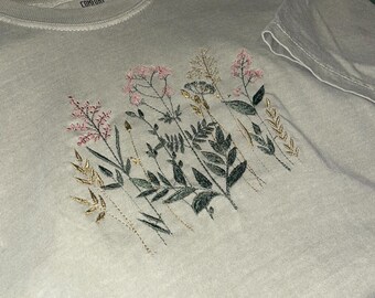 embroidered t-shirt, embroidered custom colors tshirt, comfort colors, embroidered flower shirt, comfort colors tee, embroidered tee, floral