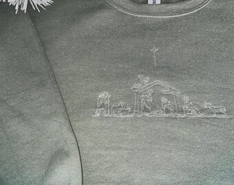 Christmas Nativity scene embroidered sweatshirt, Christmas minimalistic embroidered sweatshirt, Nativity Scene sweatshirt, Christmas neutral