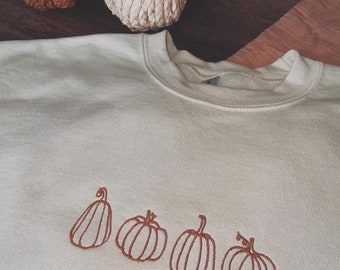pumpkin outline embroidered sweatshirt, pumpkin outline pullover, simple fall pumpkin crewneck, minimalist fall sweatshirt, thanksgiving