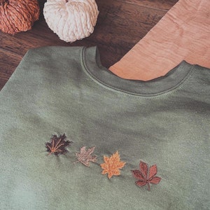 Fall leaves Embroidered Crewneck,  leaves crewneck, autumn pullover, autumn simple crewneck, minimalist fall sweatshirt, thanksgiving