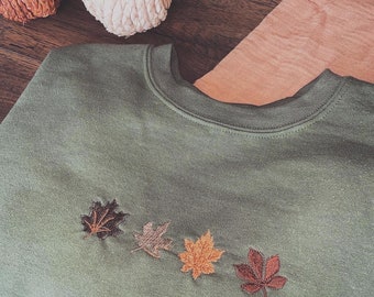 Fall leaves Embroidered Crewneck,  leaves crewneck, autumn pullover, autumn simple crewneck, minimalist fall sweatshirt, thanksgiving
